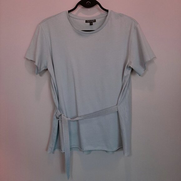Topshop Belted Sheer Tulle Top Rolled Hem Short Sleeve Tshirt Pastel Blue Spring - Picture 10 of 12